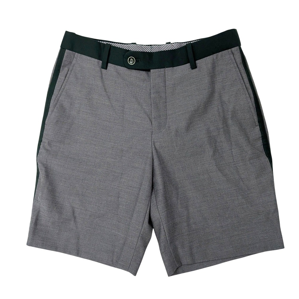 ISOKO Bespoke Mens Dress Shorts Grey Green Contrast Trim Tailored Preppy Sz 30